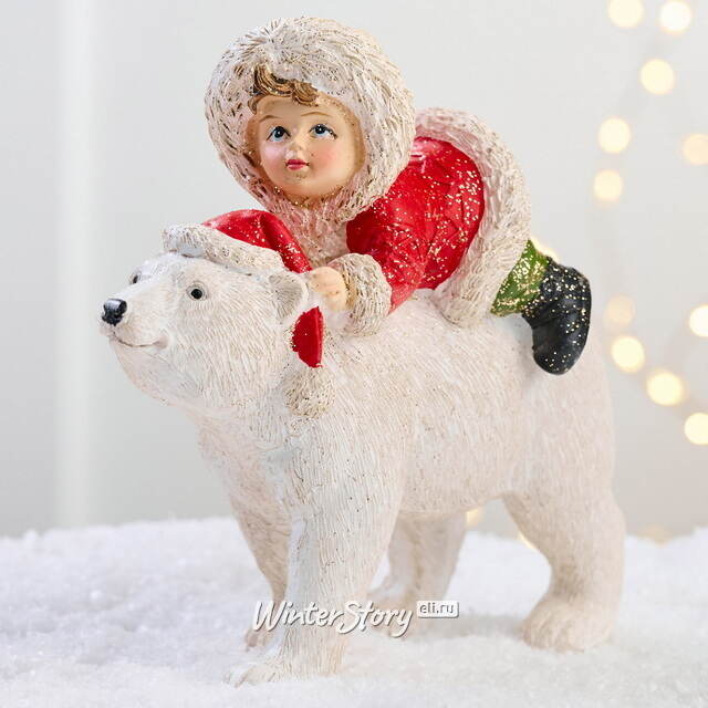 Новогодняя фигурка Девочка Гретта верхом на медведе 14 см Goodwill