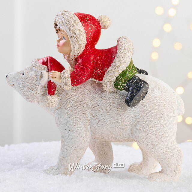 Новогодняя фигурка Девочка Гретта верхом на медведе 14 см Goodwill