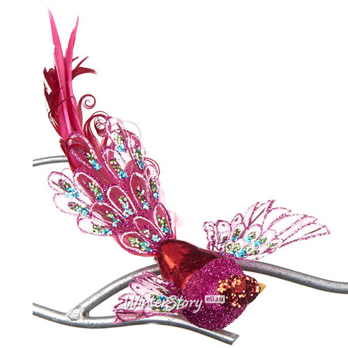 Елочная игрушка Райская птичка Джемма 20 см розовая, клипса Goodwill