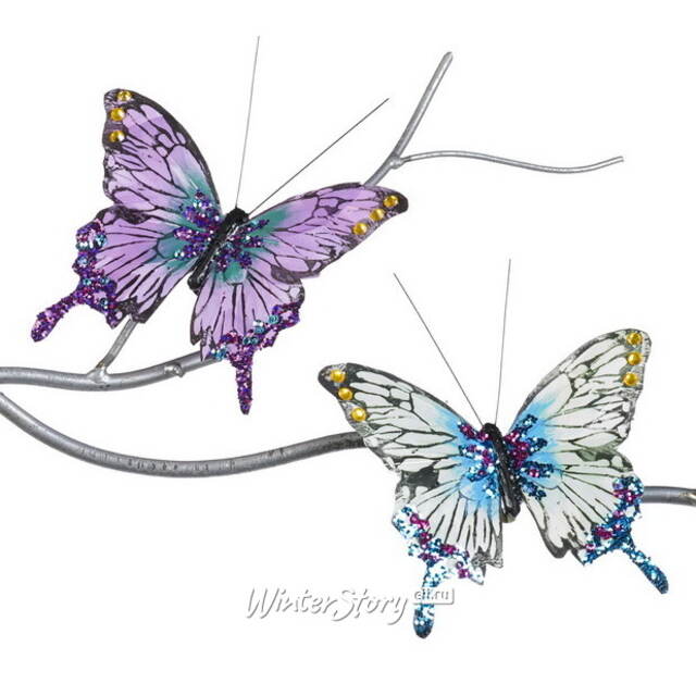 Елочная игрушка Бабочка Леандра 12 см сиреневая, клипса Goodwill