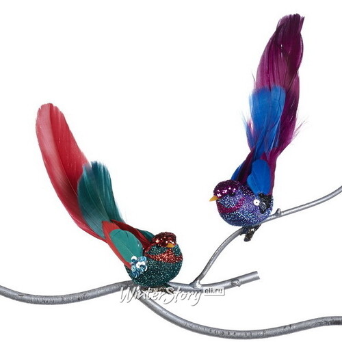 Елочная игрушка Птичка Макао 15 см фиолетовая, клипса Goodwill