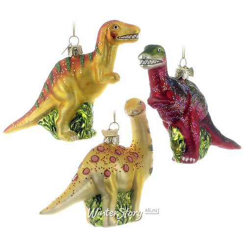 Стеклянная елочная игрушка Динозавр Стендаль: Mesozoico 11 см, подвеска Kurts Adler