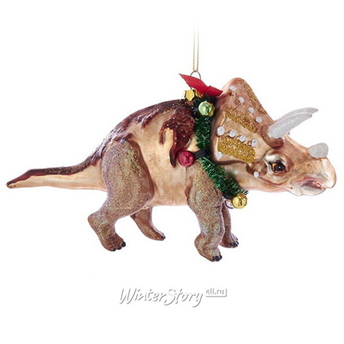 Стеклянная елочная игрушка Динозавр Трицератопс - Рождество Юрского периода 10 см, подвеска Kurts Adler