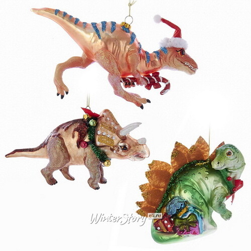 Стеклянная елочная игрушка Динозавр Брахиозавр - Рождество Юрского периода 10 см, подвеска Kurts Adler