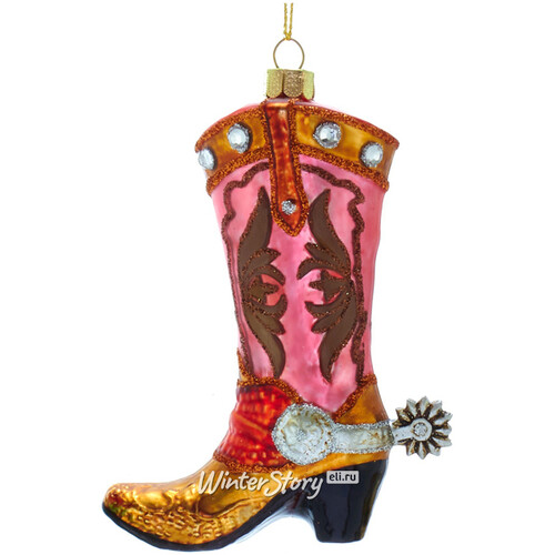 Стеклянная елочная игрушка Волшебный Сапожок Шарля Перро 12 см розовый, подвеска Kurts Adler