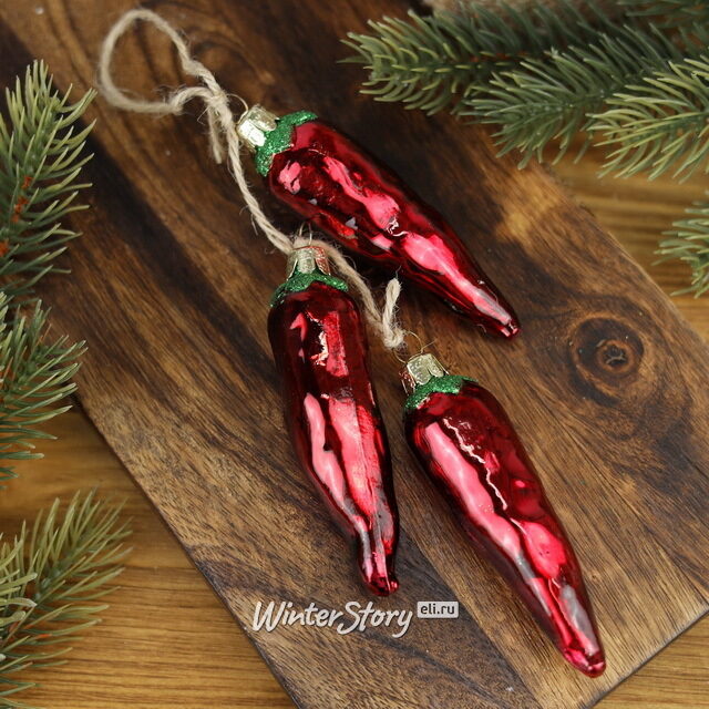 Стеклянная елочная игрушка Peperoncino 11 см, подвеска Kurts Adler