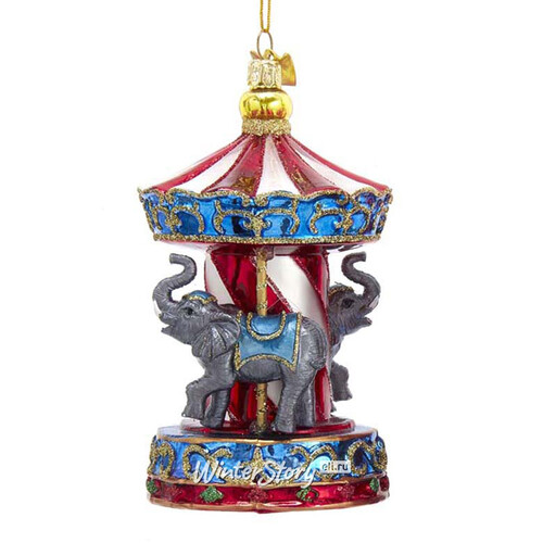 Стеклянная елочная игрушка Слон - Circus Carousel 14 см, подвеска Kurts Adler