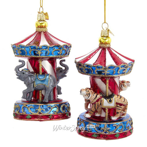 Стеклянная елочная игрушка Слон - Circus Carousel 14 см, подвеска Kurts Adler