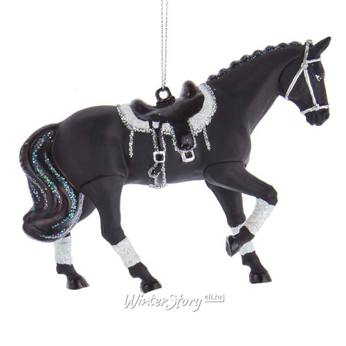 Стеклянная елочная игрушка Лошадь Royal Ascot 10 см, черная, подвеска Kurts Adler