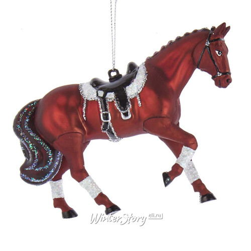 Стеклянная елочная игрушка Лошадь Royal Ascot 10 см, рыжая, подвеска Kurts Adler