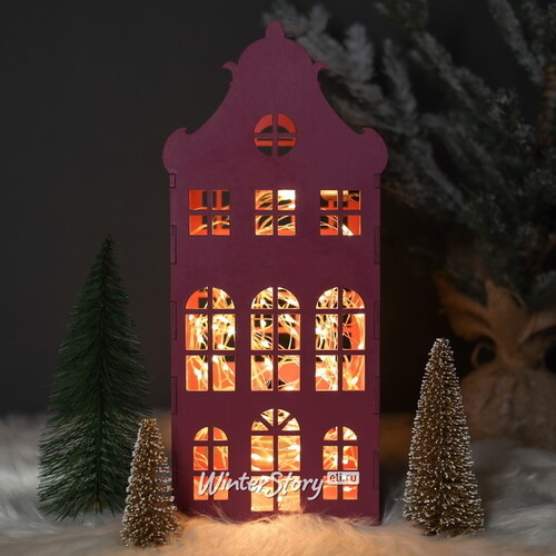Домик с подсветкой Амстердам 37 см малиновый Christmas Apple