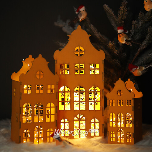 Домик с подсветкой Амстердам 37 см оранжевый Christmas Apple