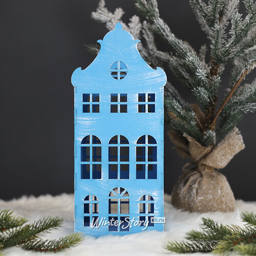 Домик с подсветкой Амстердам 37 см голубой Christmas Apple