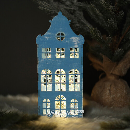 Домик с подсветкой Амстердам 27 см голубой Christmas Apple