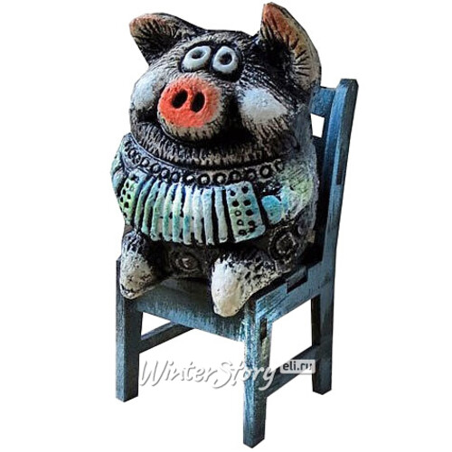 Фигурка Символ Года 2019 - Свинка с гармошкой на стуле Снегурочка