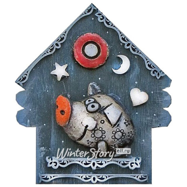 Магнит Свинка в домике Снегурочка