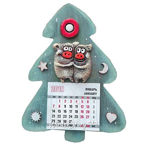 Новогодний магнит с отрывным календарем Влюбленные Свинки Снегурочка