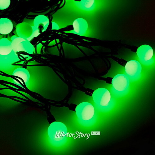 Светодиодная гирлянда Мультишарики 25 мм 70 зеленых LED ламп 10 м, черный ПВХ, соединяемая, IP44 Snowhouse