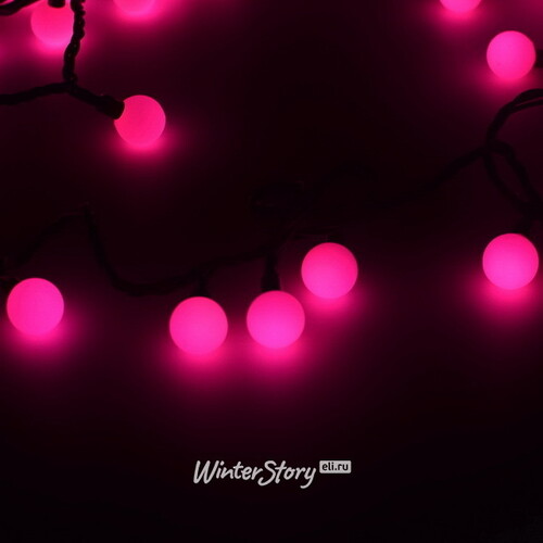 Светодиодная гирлянда Мультишарики 25 мм 70 розовых LED ламп 10 м, черный ПВХ, соединяемая, IP44 Snowhouse