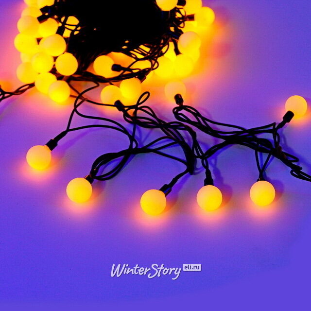 Светодиодная гирлянда Мультишарики 25 мм 70 желтых LED ламп 10 м, черный ПВХ, соединяемая, IP44 Snowhouse