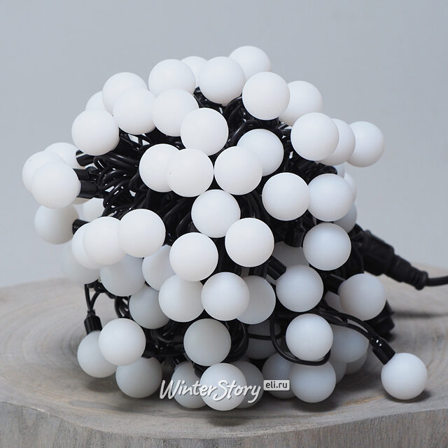 Светодиодная гирлянда Мультишарики 25 мм 100 желтых LED ламп 15 м, черный ПВХ, соединяемая, IP44 Snowhouse