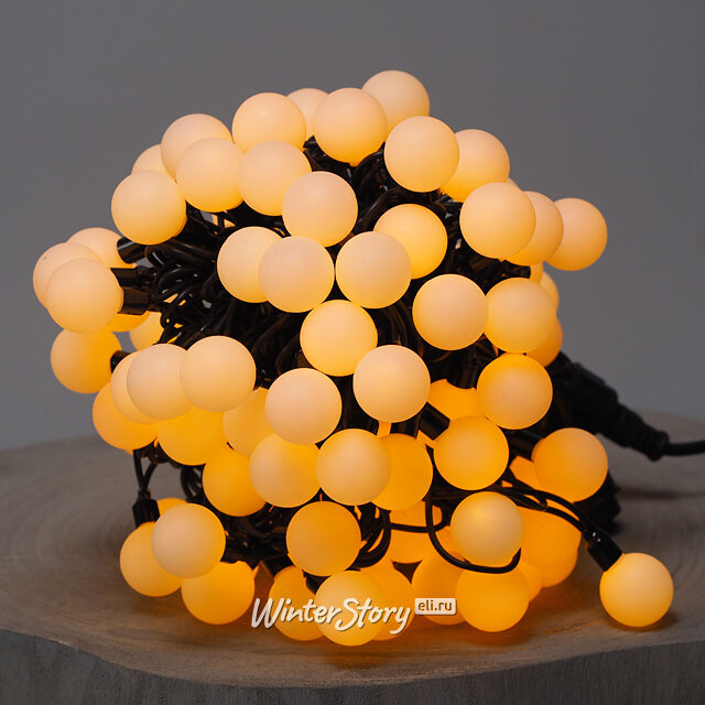 Светодиодная гирлянда Мультишарики 25 мм 100 желтых LED ламп 15 м, черный ПВХ, соединяемая, IP44 Snowhouse