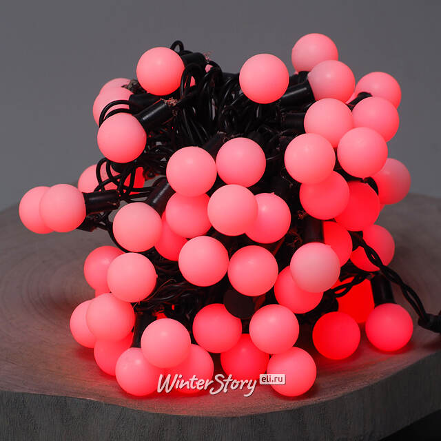 Светодиодная гирлянда Мультишарики 25 мм 70 красных LED ламп 10 м, черный ПВХ, соединяемая, IP44 Snowhouse