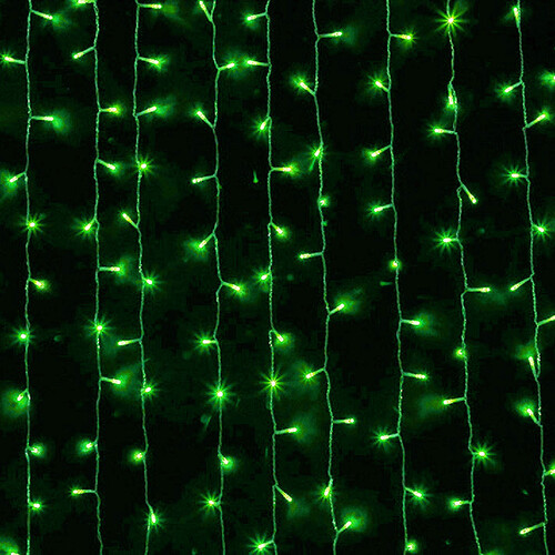 Светодиодный занавес 2.5*1.3 м, 625 зеленых LED ламп, прозрачный ПВХ, соединяемый, IP44 Snowhouse
