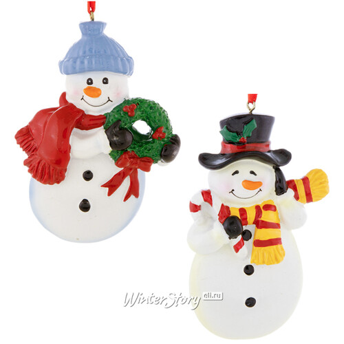 Елочная игрушка Снеговик с Рождественским Венком 10 см, подвеска Forest Market