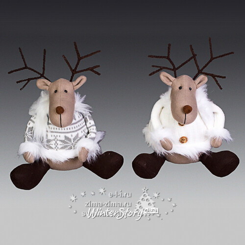 Мягкая игрушка Северный олень в серо-белом свитере сидящий 34 см Holiday Classics