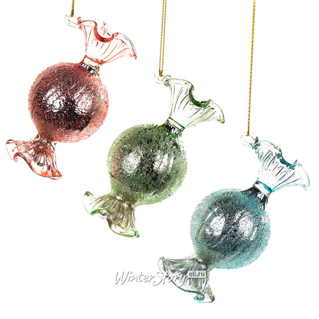 Набор стеклянных елочных игрушек Boston Bonbons 8 см, 3 шт, подвеска Goodwill