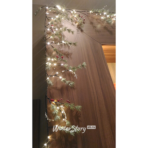 Декоративная гирлянда Хвойный Сонет заснеженная 150 см, 48 теплых белых LED ламп Kaemingk