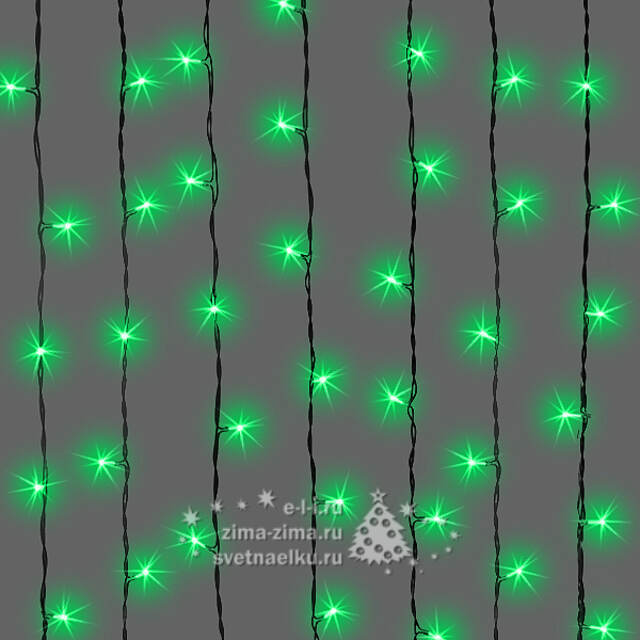 Светодиодный занавес Quality Light 2*1 м, 200 зеленых LED ламп, черный ПВХ, соединяемый, IP44 BEAUTY LED (Бьюти Лэд)