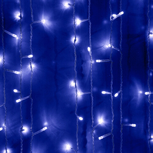 Гирлянда штора Quality Light 2*2 м, 400 синих LED, прозрачный ПВХ, соединяемая, IP20 BEAUTY LED