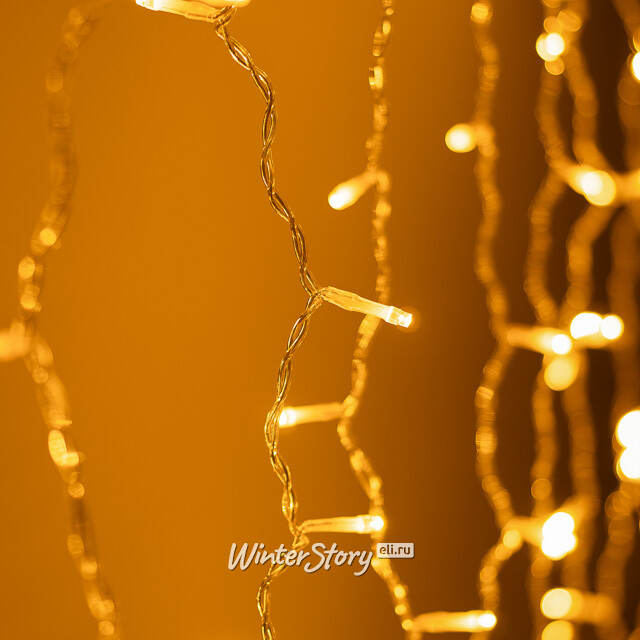 Гирлянда штора Quality Light 2*2 м, 400 желтых LED, прозрачный ПВХ, соединяемая, IP54 BEAUTY LED