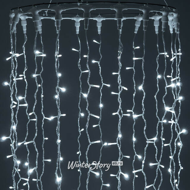 Светодиодный занавес Quality Light 2*3 м, 600 холодных белых LED ламп, мерцание, прозрачный ПВХ, соединяемый, IP44 BEAUTY LED