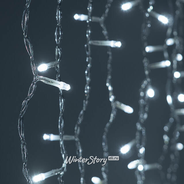 Светодиодный занавес Quality Light 2*3 м, 600 холодных белых LED ламп, мерцание, прозрачный ПВХ, соединяемый, IP44 BEAUTY LED