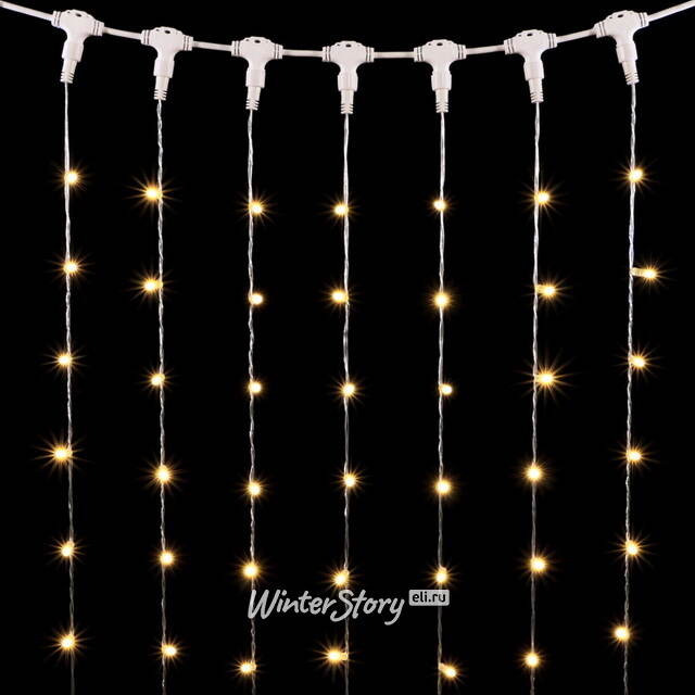 Светодиодный занавес Quality Light Cap 1*6 м, 600 экстра теплых белых LED ламп, прозрачный ПВХ, соединяемый, IP65 BEAUTY LED