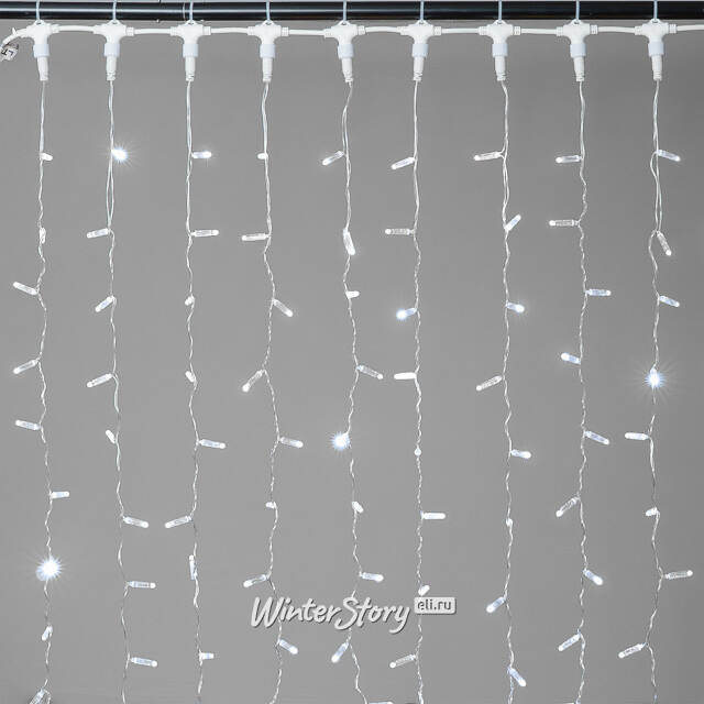 Светодиодный занавес Quality Light Cap 1*6 м, 600 холодных белых LED ламп, прозрачный ПВХ, соединяемый, IP65 BEAUTY LED