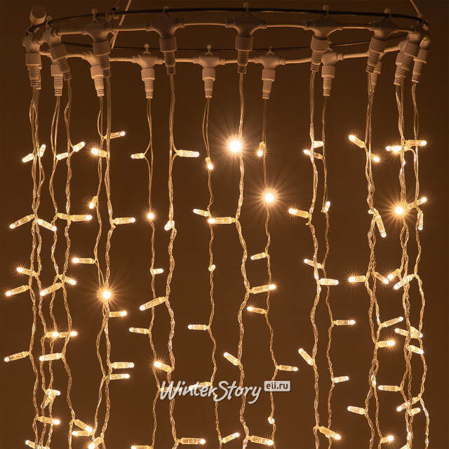 Светодиодный занавес Quality Light Cap 2*3 м, 600 экстра теплых белых LED ламп, прозрачный ПВХ, соединяемый, IP65 BEAUTY LED