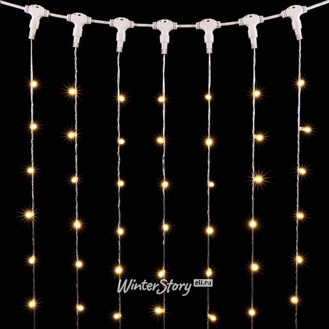 Светодиодный занавес Quality Light Cap 2*3 м, 600 теплых белых LED ламп, прозрачный ПВХ, соединяемый, IP65 BEAUTY LED