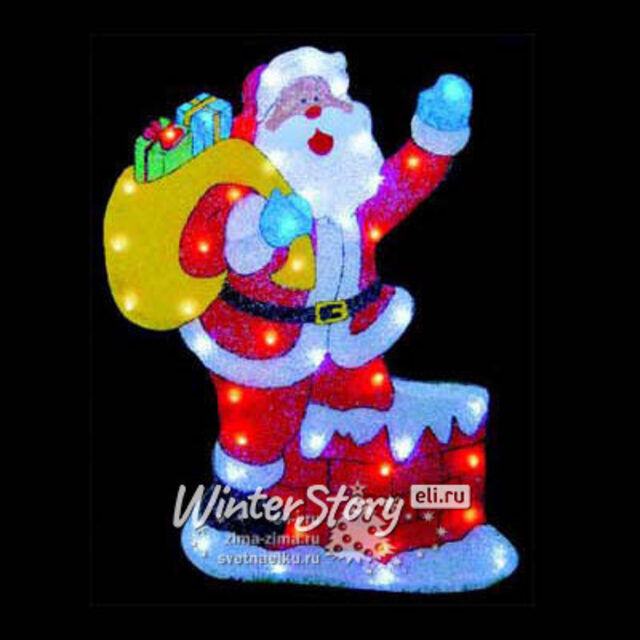 Светящееся панно Санта-Клаус на крыше 60*79 см, холодные белые LED, на подставке, IP44 Snowhouse