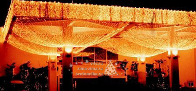 Светодиодный занавес 2.5*1.8 м, 925 желтых LED ламп, прозрачный ПВХ, соединяемый, IP44 Snowhouse