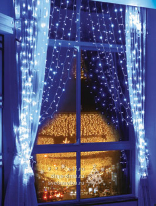 Светодиодный занавес 1*6 м, 1425 синих LED ламп, прозрачный ПВХ, соединяемый, контроллер Торг Хаус