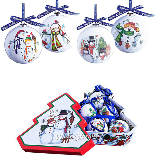 Набор шаров папье-маше в подарочной коробке Очаровательные Снеговички 7.5 см, 6 шт Mister Christmas
