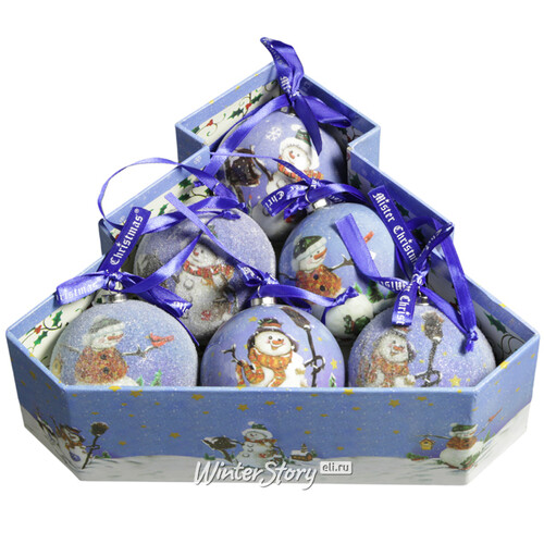 Набор шаров папье-маше в подарочной коробке Новогодние Снеговички 7.5 см, 6 шт Mister Christmas
