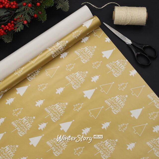 Новогодняя подарочная бумага Gold Christmas: Сказочные Елочки 200*70 см Koopman (Купман)