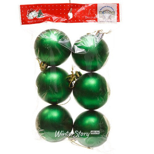 Набор пластиковых матовых шаров 6 см зеленые, 6 шт Winter Deco
