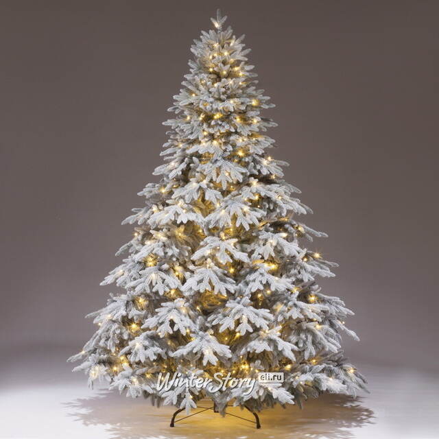 Искусственная елка с лампочками Престиж заснеженная 215 см, 520 теплых белых ламп, ЛИТАЯ 100% ElkaDe