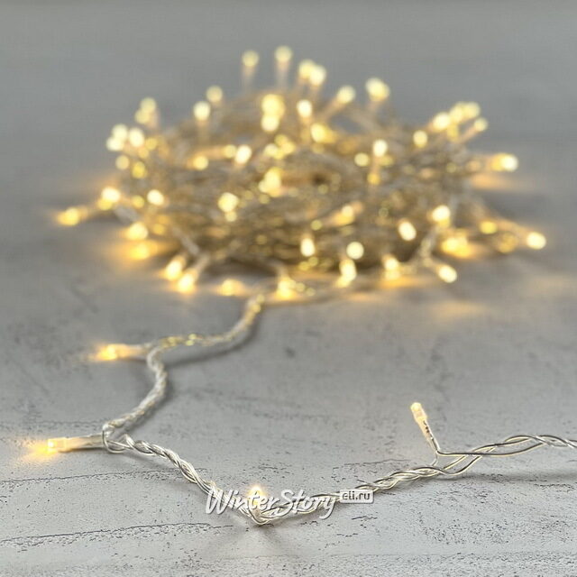 Светодиодная гирлянда 24V Quality Light 100 теплых белых LED ламп 10 м, прозрачный ПВХ, соединяемая, IP44 BEAUTY LED